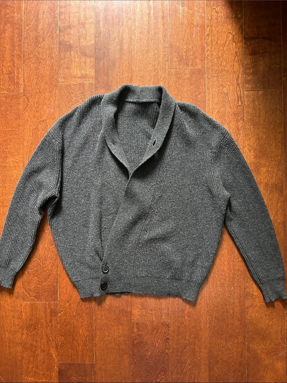 Lemaire  'Grey Melange' Men's Ribbed Shawl-Collar Wrap Cardigan, Size Small